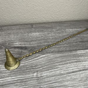 Vintage Brass Cone Shape Candle Snuffer Floral Design Spiral Stem